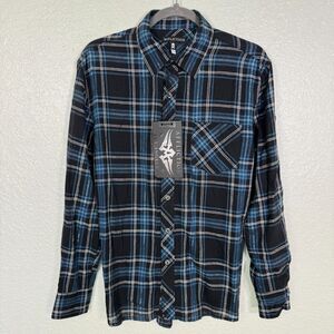 Affliction Top Womens Small Plaid Button Up Shirt Embroidered Logo Y2K Grunge